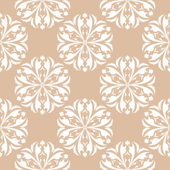 White floral seamless design on beige background