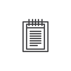 Notebook line icon, outline vector sign, linear style pictogram isolated on white. Paper document symbol, logo illustration. Editable stroke