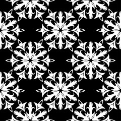White floral seamless pattern on black background