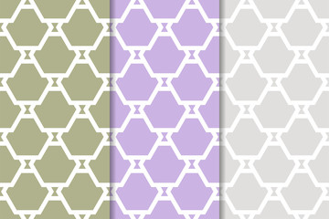 Geometric ornamental patterns. Set of colored seamless backgrounds