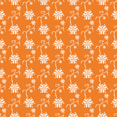 White floral seamless pattern on orange background