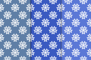 Set of floral ornaments. Vertical blue seamless patterns