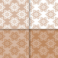 Wallpaper set of brown seamless patterns with floral ornaments