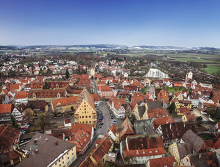 Top view of a small ancient town in Bavaria, Germany