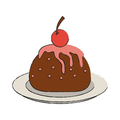 Cherry cake sweet dessert icon vector illustration graphic design