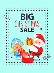 Big Christmas Sale Banner Santa Claus Snow Maiden