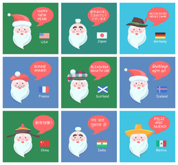 Funny Santa Clauses of Different Nationalities Set