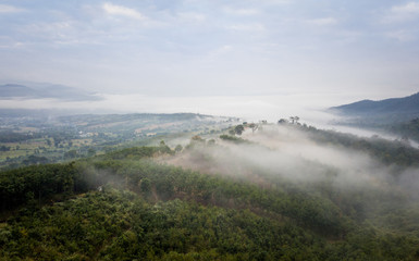 Mountain and morning mist from drone