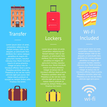 Transfer, Locker and Wi-Fi Set of Hotel Posters