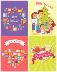 Merry Christmas Banners Set Vector Illustration