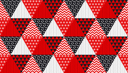 Concept patchwork xmas design for header, banner, card, poster, invitation. Seamless winter Christmas geometry pattern. - obrazy, fototapety, plakaty