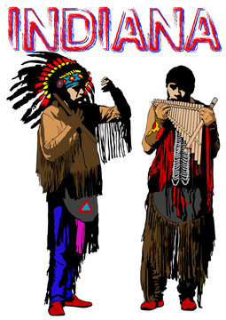 American Indian in national clothes on a white background