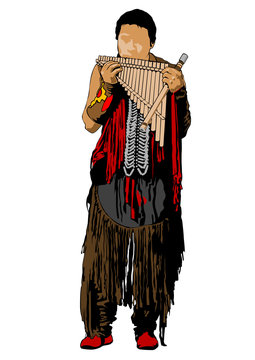 American Indian in national clothes on a white background
