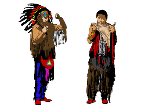 American Indian in national clothes on a white background