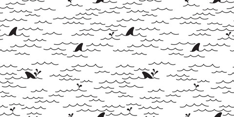 Shark dolphin Seamless pattern vector whale Sea Ocean doodle isolated wallpaper background White