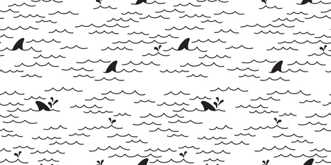 Printed kitchen splashbacks Sea animals Shark dolphin Seamless pattern vector whale Sea Ocean doodle isolated wallpaper background White