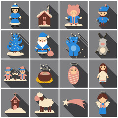 Fototapeta premium Set of Flat Icons with shadow Christmas