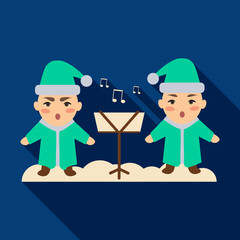 Flat icon with shadow children sing Christmas songs