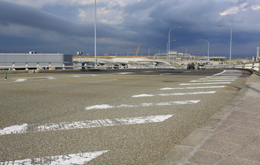 the highway backgrond with the gloomy sky in japan osaka airport