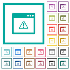Application warning flat color icons with quadrant frames