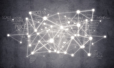 Lines and dots as networking idea drawn on cement background