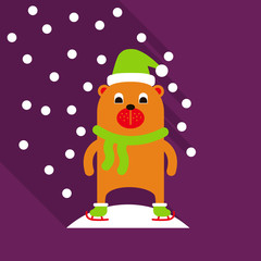 Christmas teddy bear with lollipop. Santa's hat. New Year's gift. Skying bear