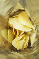 Potato chips in an open bag