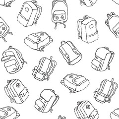 Backpack seamless pattern travel bag school bag doodle vector isolated wallpaper background white
