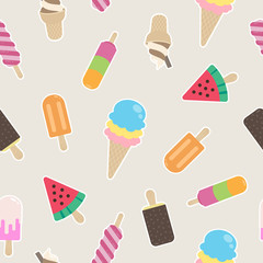 ice cream seamless pattern cone waffle cup chocolate vanilla watermelon sweet candy vector isolated background wallpaper