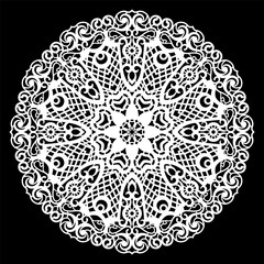 Lace round paper doily, lacy snowflake, greeting element, laser cut  template, doily to decorate the cake,  vector illustrations.