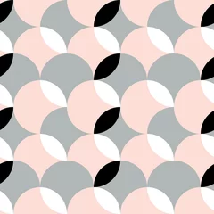 Gordijnen Mozaïek van cirkels, halve cirkels en waaiervormige elementen. Geometrische vector naadloze patroon. © dinadankersdesign
