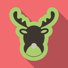 Deer Head On Wall Christmas New Year Red Line Icon