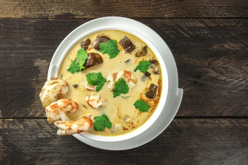 Tom Yam, traditional Thai soup with shrimps and mushrooms