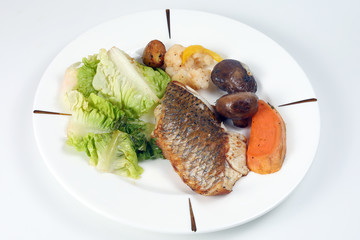 Grilled Seabass vegetable and salad