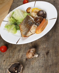 Grilled Seabass vegetable and salad