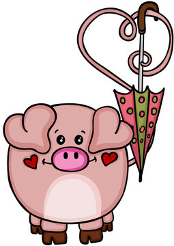 Cute love pig with umbrella