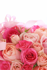  Bouquet of beautiful pink rose flowers with pink bow