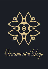 Retro ornamental logo. Flourished ornate emblem. Luxury elegant ornament. Vintage element. Template for design. Vector illustration