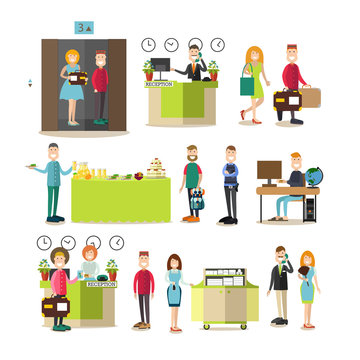 Hotel people vector flat icon set