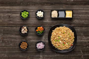 tasty japanese food on table