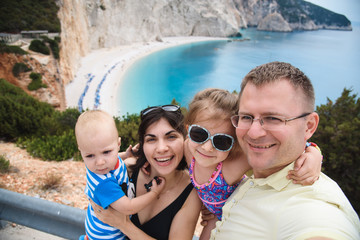 Family Making Selfie with Beach View