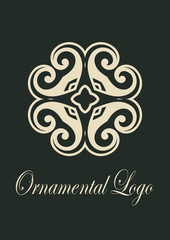 Retro ornamental logo. Flourished ornate emblem. Luxury elegant ornament. Vintage element. Template for design. Vector illustration