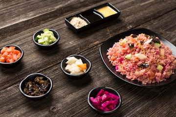 tasty japanese food on table