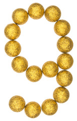 Numeral 9, nine, from decorative balls, isolated on white background
