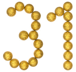 Numeral 31, thirty one, from decorative balls, isolated on white background