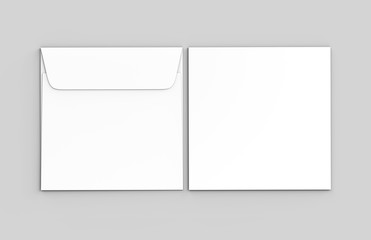 Blank white realistic square straight flap envelopes mock up. 3d rendering illustration.