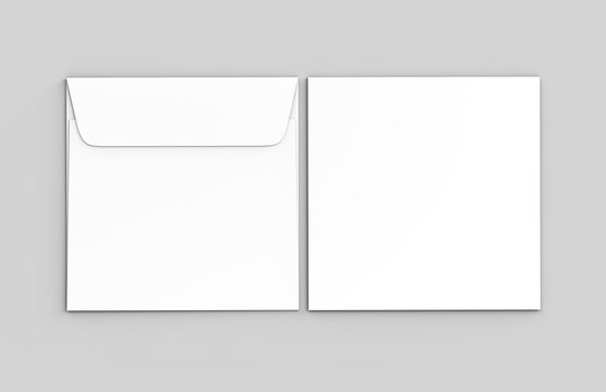 Blank white realistic square straight flap envelopes mock up. 3d rendering illustration.