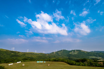Fototapeta na wymiar Wind generator in Samyang ranch. Daegwallyeong-myeon, Pyeongchang-gun, South korea.