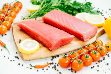 Raw tuna fish fillet meat
