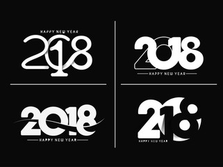 Set of Happy New Year 2018 Text Design Patter, Vector illustration.